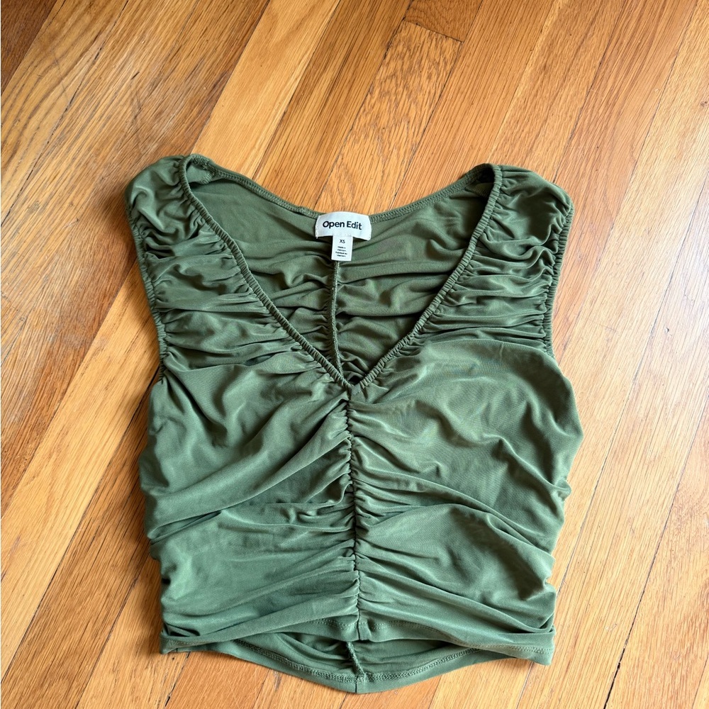 Women's Olive Green Ruched Top